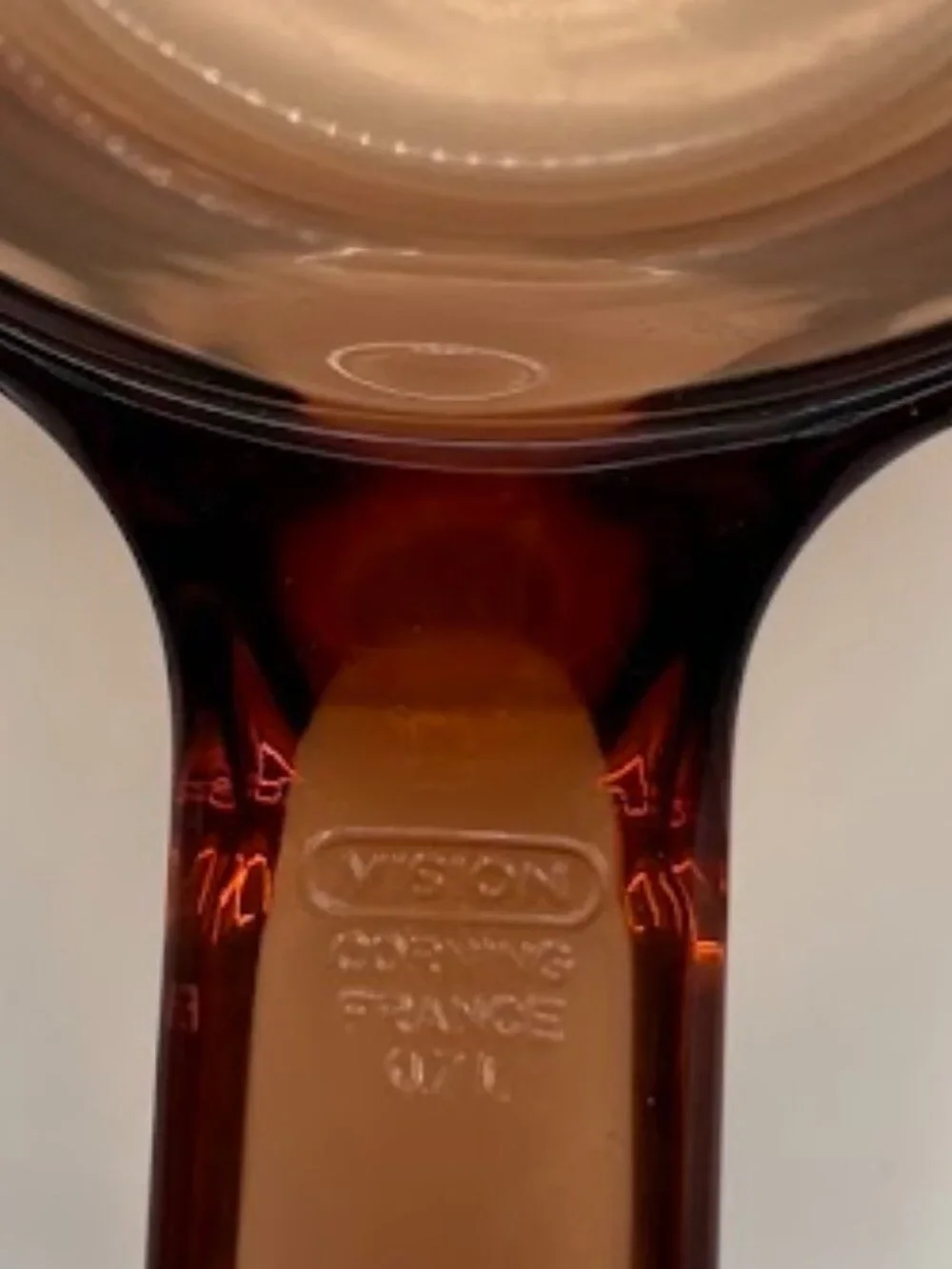 Vintage Corning Amber Vision Ware .7 Liter Sauce Pan Pot with Spout No Lid